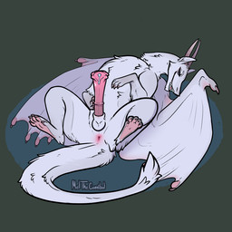 animal_genitalia animal_penis anus balls bodily_fluids dripping equine_genitalia equine_penis erection feral fur genital_fluids genitals horn looking_at_viewer lying male male_feral medial_ring membrane_(anatomy) membranous_wings on_back open_mouth open_smile penis pink_penis precum precum_drip presenting sheath simple_background smile solo spread_legs spreading tail teeth tongue white_body white_fur wings meldritchhorror mythology dragon furred_dragon furred_scalie mythological_creature mythological_scalie scalie 1:1 2020