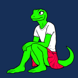 ambiguous_gender animated_gif anthro barefoot bottomwear clothing feet shirt sitting skirt topwear 0x0001 lizard reptile scalie 1:1 animated short_playtime