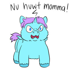 1_horn ambiguous_feral ambiguous_gender angry baby_talk blue_body blue_eyes blue_fur blue_hooves dialogue feral front_view fur hair hooves horn open_mouth purple_hair purple_tail simple_background solo spiral_horn standing tail text white_background wings young young_ambiguous young_feral squeegull fluffy_pony mythology equid equine fluffy_pony_(species) mammal mythological_creature mythological_equine winged_unicorn 1:1 2025 absurd_res comic digital_media_(artwork) english_text flat_colors hi_res