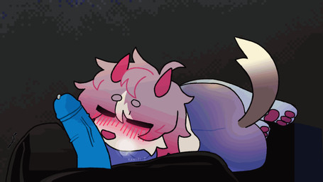 anthro blush blush_lines breath butt duo fellatio fluffy genitals horn male male/male oral panting penile penis penis_sniffing sex sniffing tail tail_motion tailwag kentrl-z canid canine canis domestic_dog mammal 16:9 animated hi_res widescreen