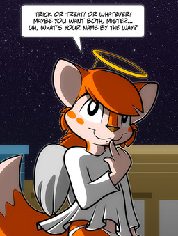 angel_costume anthro bangs clothed clothed_anthro clothed_female clothing dialogue dipstick_tail female female_anthro halo holidays loli markings night portfolio pose smile solo speech_bubble star tail tail_markings text three-quarter_view underwear wings young young_anthro young_female krezz_karavan halloween pixiv_fanbox school_days edna_(school_days) canid canine fox mammal 2019 artist_name cel_shading dated digital_drawing_(artwork) digital_media_(artwork) english_text portrait shaded three-quarter_portrait