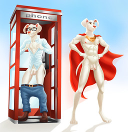 abs anthro anthrofied balls biceps booth booth_(structure) bottomwear bottomwear_down bulge cape cape_only casual_exposure clothed clothing electronics eyewear feet fingers flaccid footwear foreskin fur genitals glasses humanoid_genitalia humanoid_penis looking_at_viewer male mostly_nude muscular muscular_anthro muscular_male navel nipples no_underwear nude open_clothing open_shirt open_topwear pants pants_down partially_clothed partially_retracted_foreskin pecs penis phone phone_booth shirt shoes simple_background smile solo superhero tail text toes topwear undressing undressing_self wearing_glasses dal101strefan dc_comics krypto_the_superdog krypto canid canine canis domestic_dog mammal digital_media_(artwork) english_text hi_res
