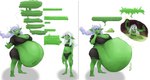 after_vore belly big_belly big_breasts black_clothing breasts clothing duo female female_pred green_body green_skin huge_belly overweight same_size_vore simple_background text vore white_background grindavikbydaylight nightmarebros goblin 2022 hi_res