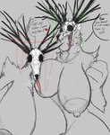 anthro antlers areola big_areola big_breasts big_nipples bone breast_lick breast_pillow breast_play breasts dialogue duo female fur glowing glowing_eyes green_eyes heart_after_text heart_symbol horn huge_breasts hyper hyper_breasts licking looking_at_viewer mature_anthro mature_female nipples nude red_eyes red_heart simple_background skull skull_head species_in_dialogue speech_bubble talking_to_viewer text text_with_heart tongue tongue_out wide_hips vf-01s american_mythology indigenous_north_american_mythology mythology north_american_mythology deer mammal monster wendigo english_text hi_res sibling_(lore) sister_(lore) sisters_(lore)