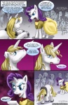 absurd_res angry blonde_hair blue_eyes blush bodily_fluids clothed clothing comic cutie_mark dialogue english_text equid equine female feral friendship_is_magic fur group hair hasbro hi_res horn male mammal my_little_pony mythological_creature mythological_equine mythology pluckyninja prince_blueblood_(mlp) purple_hair quadruped rarity_(mlp) saliva tail text unicorn url white_body white_fur