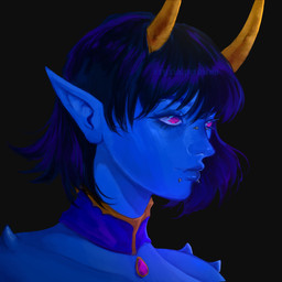 big_breasts blue_body blue_clothing blue_dress blue_hair breasts chest_gem choker clothing dress eryxia female footwear gem hair hands_behind_head high_heels horn huge_breasts jewelry necklace oria_rurika_(nickzilla) piercing pink_eyes shoes solo spikes spikes_(anatomy) yellow_horn demon demon_humanoid horned_humanoid humanoid absurd_res hi_res portrait