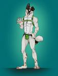 anthro bulge clothing harness jock jockstrap looking_at_viewer male pubes solo underwear undressing fisis canid canine canis domestic_dog mammal himbo hi_res