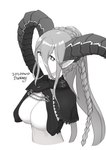 big_breasts black_clothing black_shirt black_topwear braided_hair breasts clothed clothed_female clothed_humanoid clothing curled_horn eyebrows eyelashes featureless_breasts female female_humanoid grey_eyebrows grey_eyes grey_hair hair hands_on_own_chest horn humanoid_pointy_ears light long_hair long_horn looking_at_viewer mouth_closed multicolored_horn not_furry pale_skin pointy_ears shirt simple_background solo text topwear white_background white_body white_skin duokhay fate_(series) type-moon tiamat_(fate) deity horned_humanoid humanoid 2020 absurd_res artist_name dated digital_drawing_(artwork) digital_media_(artwork) greyscale half-length_portrait hi_res lighting monochrome portrait shaded