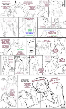 abs anthro balls becoming_erect big_balls big_penis black_sclera bodily_fluids boss boss_and_employee chair checking_time clock closing_door clothed clothing coat cutaway dialogue doctor door dripping duo emanata erection expression_cutaway eye_contact eyewear flaccid footwear forced forced_arousal foreskin frustration_cloud furniture genital_fluids genitals glasses humanoid_genitalia humanoid_penis licking looking_at_another male mostly_greyscale muscular muscular_male name_drop name_in_dialogue necktie nude office on_chair oral paralysis patting_back penile penis penis_grab penis_lick precum precum_drip questionable_consent rape sabotage sedated sex shoes simple_background sitting sitting_on_chair smug text tongue tongue_out topwear vein veiny_penis waking_up watch wearing_glasses white_background wristwatch negativetheory victor_johansen canid canine felid fox lion mammal pantherine 2025 absurd_res comic digital_drawing_(artwork) digital_media_(artwork) english_text hi_res restricted_palette signature