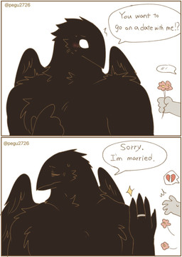 anthro anthro_focus back_wings beak biped black_body black_feathers chest_tuft dialogue digit_ring disembodied_hand duo empty_eyes feathered_wings feathers flower front_view jewelry male male_anthro male_focus married monotone_body monotone_feathers muscular muscular_anthro muscular_male nude nude_anthro nude_male plant plantigrade ring solo_focus speech_bubble text tuft wedding_ring wings pegu2726 karagarasu_(pegu2726) avian bird corvid corvus_(genus) crow oscine passerine 2025 artist_name comic digital_drawing_(artwork) digital_media_(artwork) english_text flat_colors hi_res pictographics
