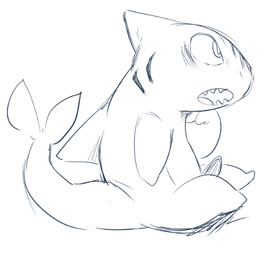 anthro erection genitals male open_mouth penis semi-anthro sharp_teeth solo tapering_penis teeth tongue doneru aquatic fish shark 2015 blue_and_white monochrome sketch