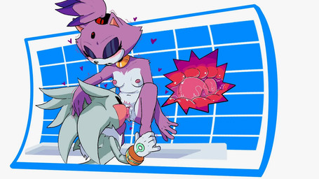 anthro duo female male male/female trenchtoony sega sonic_the_hedgehog_(series) blaze_the_cat silver_the_hedgehog hi_res
