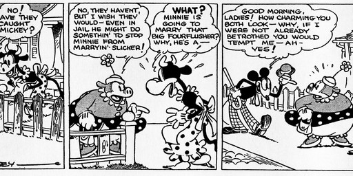 anthro apron bodily_fluids bottomwear cane clothed clothing dialogue female fingers flower flying_sweatdrops footwear group hat headgear headwear high_heels horn male open_mouth outside pants plant purse shoes skirt sweat sweatdrop tail text tongue trio earl_duvall floyd_gottfredson disney public_domain clarabelle_cow mister_slicker patricia_pig bovid bovine cattle domestic_pig mammal mouse murid murine rodent suid suine sus_(pig) 1930 20th_century absurd_res ancient_art comic dated english_text hi_res long_image monochrome wide_image