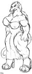 breasts bulge clothing dress footwear gynomorph high_heels hyper intersex lips muscular muscular_gynomorph muscular_intersex shoes solo bigshow dungeons_and_dragons hasbro wizards_of_the_coast dvina heavy_howler howler hi_res monochrome herm_(lore)