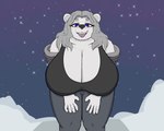 absurd_res anthro bear big_breasts black_clothing black_shirt black_topwear bottomwear breasts claws cleavage clothed clothing crispymutton curvy_female curvy_figure eyebrows female finger_claws fur grey_bottomwear grey_clothing grey_hair grey_pants grey_sweater grey_topwear hair hi_res huge_breasts kira_(crispymutton) long_hair mammal open_mouth overweight overweight_anthro overweight_female pants pink_tongue polar_bear purple_eyes shirt slightly_chubby slightly_chubby_anthro slightly_chubby_female snow solo solo_focus star sweater thick_thighs tongue tongue_out topwear ursine voluptuous white_body white_fur wide_hips