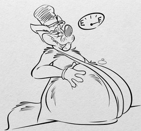 anthro belly big_belly bloated clothing hand_on_belly hat headgear headwear huge_belly male solo suspenders tongue tongue_out remmyfox disney fairy_tales big_bad_wolf big_bad_wolf_(disney) canid canine canis mammal wolf hi_res