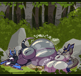 animal_genitalia balls belly big_balls big_belly big_penis big_sheath boxer_briefs clothing duo feral fully_sheathed genitals gurgle_(sound_effect) gurgling_balls huge_balls huge_penis huge_sheath hyper hyper_balls hyper_genitalia hyper_penis hyper_sheath looking_at_another looking_at_partner lying male male/male musk musky_balls musky_sheath overweight penis sheath underwear kokoro-doll capcom monster_hunter remy_(remycuga) flying_wyvern nargacuga silverwind_nargacuga absurd_res hi_res letterbox