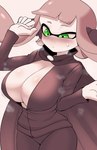 big_breasts blush bodily_fluids bottomwear breasts cleavage clothed clothing female green_eyes pants solo sweat nobunagapero nintendo splatoon animal_humanoid cephalopod cephalopod_humanoid humanoid inkling marine marine_humanoid mollusk mollusk_humanoid absurd_res hi_res