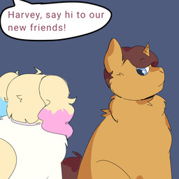 1_horn alternate_species ambiguous_feral ambiguous_gender blonde_hair blue_eyes brown_body brown_fur dialogue duo female female_feral feral feralized fur furrification hair horn looking_at_another mouth_closed offscreen_character rear_view side_view text twintails_(hairstyle) lizzyhp batman_(series) dc_comics fluffy_pony harley_quinn harvey_(lizzyhp) fluffy_pony_(species) mammal 1:1 2024 digital_drawing_(artwork) digital_media_(artwork) english_text hi_res
