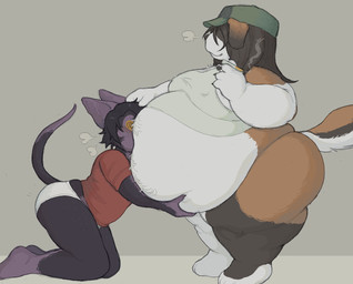 anthro barefoot belly belly_grab belly_smother big_belly big_butt big_moobs black_body black_fur black_hair bottomless bottomless_anthro brown_hair butt cigarette cigarette_smoke clothed clothing covered_eyes crazy_eyes curvy_figure face_in_belly feet fur green_clothing green_hat green_headwear hair half_naked hand_on_belly hand_on_head hat headgear headwear holding_cigarette holding_object huge_belly huge_butt huge_thighs long_hair male male/male moobs morbidly_obese multicolored_body multicolored_fur nipples_visible_through_clothing obese orange_eyes overweight paws purple_body purple_skin red_clothing red_shirt red_topwear shirt simple_background smoke tail tank_top thick_thighs topwear two_tone_body two_tone_fur underwear voluptuous weight_difference white_body white_fur cafongterua iggy_(jugglefucks) seajay_(smiledog.rar) canid canine canis domestic_cat domestic_dog felid feline felis lykoi mammal molosser mountain_dog saint_bernard