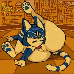4_fingers 4_toes anthro autocunnilingus big_butt black_eyes blue_body blue_fur blue_hair blue_pawpads blue_stripes bodily_fluids butt ear_flick egyptian_architecture feet female fingers flexible floor fur genitals hair huge_butt huge_thighs licking markings masturbation music oral oral_masturbation pawpads self_lick solo spotlight spread_legs spreading striped_body striped_fur striped_markings striped_tail stripes surprised sweat tail tail_flick tail_markings thick_thighs tile tile_floor toes tongue vaginal vaginal_masturbation vulva yellow_body yellow_fur yellow_inner_ear yellow_vulva adriademon animal_crossing nintendo ankha_(animal_crossing) domestic_cat felid feline felis mammal 1:1 2025 2d_animation animated digital_media_(artwork) meme pixel_(artwork) pixel_animation short_playtime sound webm