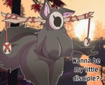 5_fingers anthro antler_jewelry antlers areola arm_tuft bent_over big_breasts big_tail black_areola black_body black_fur black_hair breasts cheek_tuft elbow_tuft facial_tuft female fingers fluffy fluffy_tail front_view fur genitals gloves_(marking) hair holding_breast horn inner_ear_fluff leg_tuft markings mask mostly_nude outline pussy shoulder_tuft solo tail text thick_thighs thigh_tuft tuft wearing_mask wide_hips blankyart risk_of_rain grovetender 2025 absurd_res digital_media_(artwork) hi_res signature