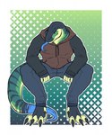 abstract_background anthro clothed clothing daxl_(daxlmonitor) daxlmonitor forked_tongue hi_res lizard long_tail long_tongue male monitor_lizard reptile scalie sitting solo tail tapering_tail tongue tongue_out