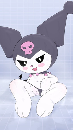 anthro chibi clothing clothing_aside female genitals looking_at_viewer nipples panties panties_aside solo tail underwear underwear_aside vulva young dakuromii onegai_my_melody sanrio kuromi lagomorph mammal 9:16 absurd_res hi_res