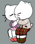 anthro canon_couple chibi docked_tail duo eyes_closed female fur hand_holding kissing male male/female short_tail sitting tail white_body white_fur touboutenshi hello_kitty_(series) sanrio dear_daniel hello_kitty_(character) bobtail_cat domestic_cat felid feline felis mammal