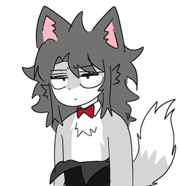 anthro bow_tie bunny_costume clothed clothing costume female flat_chested fur grey_body grey_fur grey_hair hair looking_at_viewer multicolored_body multicolored_fur red_eyes serious serious_face simple_background solo straight_face tail tufted_fur white_background white_body white_fur domuyang notfurry_(domuyang) canid canine canis mammal wolf 2025 hi_res