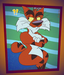 annoyed anthro crossed_arms fur interrobang male markings orange_body orange_fur sitting solo striped_body striped_fur striped_markings striped_tail stripes tail tail_markings white_body white_fur yellow_eyes gavanzude adventures_from_the_book_of_virtues pbs socrates_the_bobcat bobcat felid feline lynx mammal alternate_version_at_paywall alternate_version_at_source hi_res signature