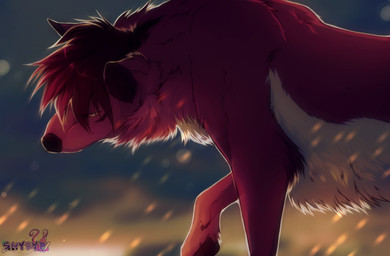 ambiguous_feral ambiguous_gender big_ears blue_arms blue_body blue_fur claws duo ear_tuft feral fur hair looking_at_viewer markings outside pawpads paws pink_eyes red_hair red_spots sky solo spots tuft white_body white_fur shyryp chi_(shyryp) canid canine fox mammal absurd_res digital_media_(artwork) hi_res shaded signature