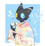 anthro bell bell_collar black_body black_eyes black_fur blue_sclera collar fur heterochromia male multicolored_hoodie slim_anthro slim_male solo yellow_sclera bunonthemoon domestic_cat felid feline felis mammal 2022 hi_res