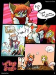 after_transformation anthro blonde_hair breasts comic duo english_text felid female genitals hair hi_res humor machine mammal orange_hair pussy robot scarf sedire_(deiser) sorsha_(desmondfallout) stilettopink stripes tail text yellow_eyes