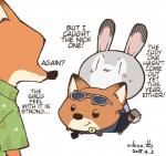 ambiguous_gender anthro clothed clothing duo eyewear group smug sunglasses text rikuo_(artist) disney tsum_tsum zootopia judy_hopps nick_wilde canid canine fox lagomorph leporid mammal rabbit red_fox true_fox 2018 english_text signature