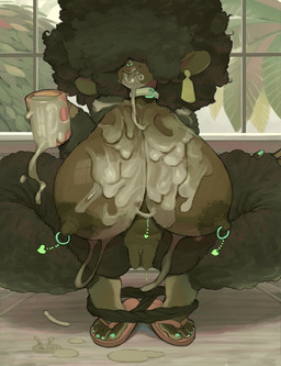 5_toes afro anthro areola barefoot belt_buckle big_breasts big_nipples bodily_fluids breasts buckle choker clothing colored_nails colored_toenails container crouching cum cum_covered cum_in_a_cup cum_in_container cum_in_mouth cum_in_mug cum_inside cum_on_chest cum_on_chin cum_on_face cum_on_ground cup dark_body dark_skin drinking drinking_cum dripping ear_piercing ear_tag excessive_cum excessive_genital_fluids facial_piercing feet female fingers footwear genital_fluids genitals green_nails green_toenails huge_breasts humanoid_genitalia humanoid_vulva inside jewelry lip_piercing messy mug nails navel necklace nipple_piercing nipple_ring nipples nose_piercing nose_ring panties panties_around_ankles piercing puffy_hair ring_piercing sandals shoes slightly_chubby smile snakebite_piercing solo spilling_drink toenails toes underwear vaginal_fluid_drip vaginal_fluids vulva window sheepuppy kai_(sheepuppy) sheep_girl bovid caprine mammal sheep absurd_res hi_res
