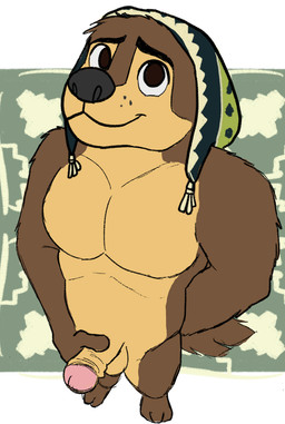 anthro barazoku clothing foreskin genitals hat headgear headwear humanoid_genitalia male muscular nude pecs penis smile smiling_at_viewer solo spicy_poncho rock_dog bodi_(rock_dog) canid canine mammal hi_res