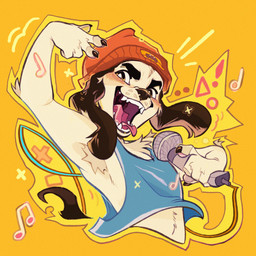 anthro armpit_hair beanie black_nose body_hair claws clothing electronics finger_claws floppy_ears fur gesture hat headgear headwear male microphone midriff neck_tuft rapper shirt solo tan_body tan_fur tank_top tongue tongue_out topwear tuft southpauz parappa_the_rapper sony_corporation sony_interactive_entertainment parappa canid canine canis domestic_dog mammal 1:1 hi_res