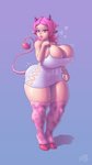 big_breasts breasts clothing female fur hair hooves horn pink_body pink_fur pink_hair pose red_eyes solo tight_clothing satyrsatyr jackie_moo animal_humanoid bovid bovid_humanoid bovine bovine_humanoid humanoid mammal mammal_humanoid hi_res