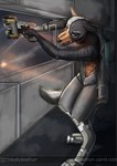 anthro breath clothing cutter_gun furgonomics gun jumpsuit male panting ranged_weapon scar science_fiction solo synthetic text tongue weapon wolfywetfurr_(artist) dead_space electronic_arts visceral_games canid canine canis mammal wolf hi_res url