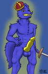 abs anthro aura balls blue_body blue_eyes blue_fur crown eyebrows fluffy fluffy_tail fur genitals gold_(metal) gold_tooth headgear heterochromia king looking_at_viewer male melee_weapon muscular nude nude_anthro penis raised_eyebrows royalty smile smiling_at_viewer smirk smirking_at_viewer smug_face solo sword tail weapon yellow_eyes jazovyx canid canine canis mammal wolf 2024 absurd_res digital_drawing_(artwork) digital_media_(artwork) hi_res signature