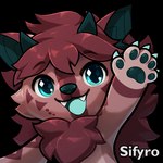 blue_eyes emote horn pawpads paws simple_background solo blitzdrachin conditional_dnp remi_(yeenbitez) hybrid hyena mammal 1:1 alpha_channel low_res reaction_image