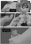 anthro anthro_on_anthro beard bodily_fluids canid canine canis comic cum dialogue domestic_dog duo english_text eyewear facial_hair genital_fluids glasses hair hi_res ken_(sush1d0g3) male male/male mammal monochrome navel nude overweight overweight_male speech_bubble sush1d0g3 text