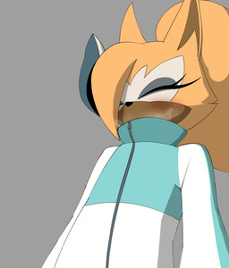 anthro blonde_hair blush bodily_fluids clothing coat female hair mask ponytail solo sweat topwear pliica_22 idw_publishing sega sonic_the_hedgehog_(comics) sonic_the_hedgehog_(idw) sonic_the_hedgehog_(series) whisper_the_wolf canid canine canis mammal wolf hi_res