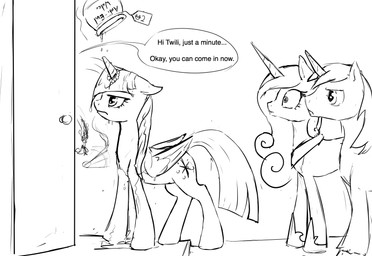 dialogue feathered_wings feathers female feral group horn male text wings silfoe friendship_is_magic hasbro my_little_pony mythology princess_cadance_(mlp) shining_armor_(mlp) twilight_sparkle_(mlp) equid equine mammal mythological_creature mythological_equine unicorn winged_unicorn 2015 english_text hi_res monochrome