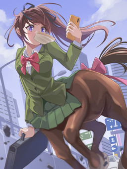 5_fingers accessory bottomwear bow_ribbon bow_tie breasts cellphone city city_background clothed clothed_female clothed_taur clothing electronics eyebrow_through_hair eyebrows eyelashes female fingers furgonomics green_bottomwear green_clothing green_jacket green_skirt green_topwear hair holding_briefcase holding_cellphone holding_object holding_phone iris jacket looking_at_cellphone looking_at_object looking_at_phone medium_breasts outside phone pink_bow_tie pupils quadruped ribbons running skirt sky solo street street_lamp tail tail_accessory tail_bow tail_ribbon toast_in_mouth topwear translucent translucent_hair nikulas_cage european_mythology greek_mythology mythology centaur equid equid_taur humanoid_taur mammal mammal_taur taur absurd_res hi_res