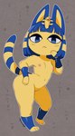 :< anthro bangs black_eyelids blue_hair blunt_bangs blush blush_lines bob_cut breasts female genitals hair hand_on_cheek hand_on_hip innie_pussy markings navel nude pussy short_stack small_breasts solo striped_markings striped_tail stripes tail tail_markings thick_thighs uraeus wide_hips yellow_body nyxondyx animal_crossing nintendo ankha_(animal_crossing) domestic_cat felid feline felis mammal digital_media_(artwork) hi_res