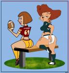 anthro bent_over big_breasts big_butt breasts brown_hair butt duo ear_piercing female hair looking_at_viewer looking_back mature_anthro mature_female mature_human piercing smile thaman danny_phantom disney goof_troop nfl nickelodeon philadelphia_eagles washington_commanders maddie_fenton peg_pete canid canine human mammal crossover hi_res mother_(lore) parent_(lore)