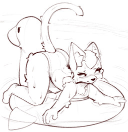anthro ass_up big_butt bodily_fluids butt clothing female fur head_tuft inner_ear_fluff one-piece_swimsuit solo sweat sweatdrop swimwear tail thick_thighs tuft water wide_hips conditional_dnp tohupo cynthia_(tohupo) domestic_cat felid feline felis mammal 2025 digital_drawing_(artwork) digital_media_(artwork) monochrome