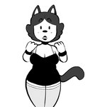 accessory anthro clothing dress female hair legwear lipstick makeup short_hair simple_background solo stockings tail creator_ant mary_(creator_ant) domestic_cat felid feline felis mammal black_and_white hi_res monochrome